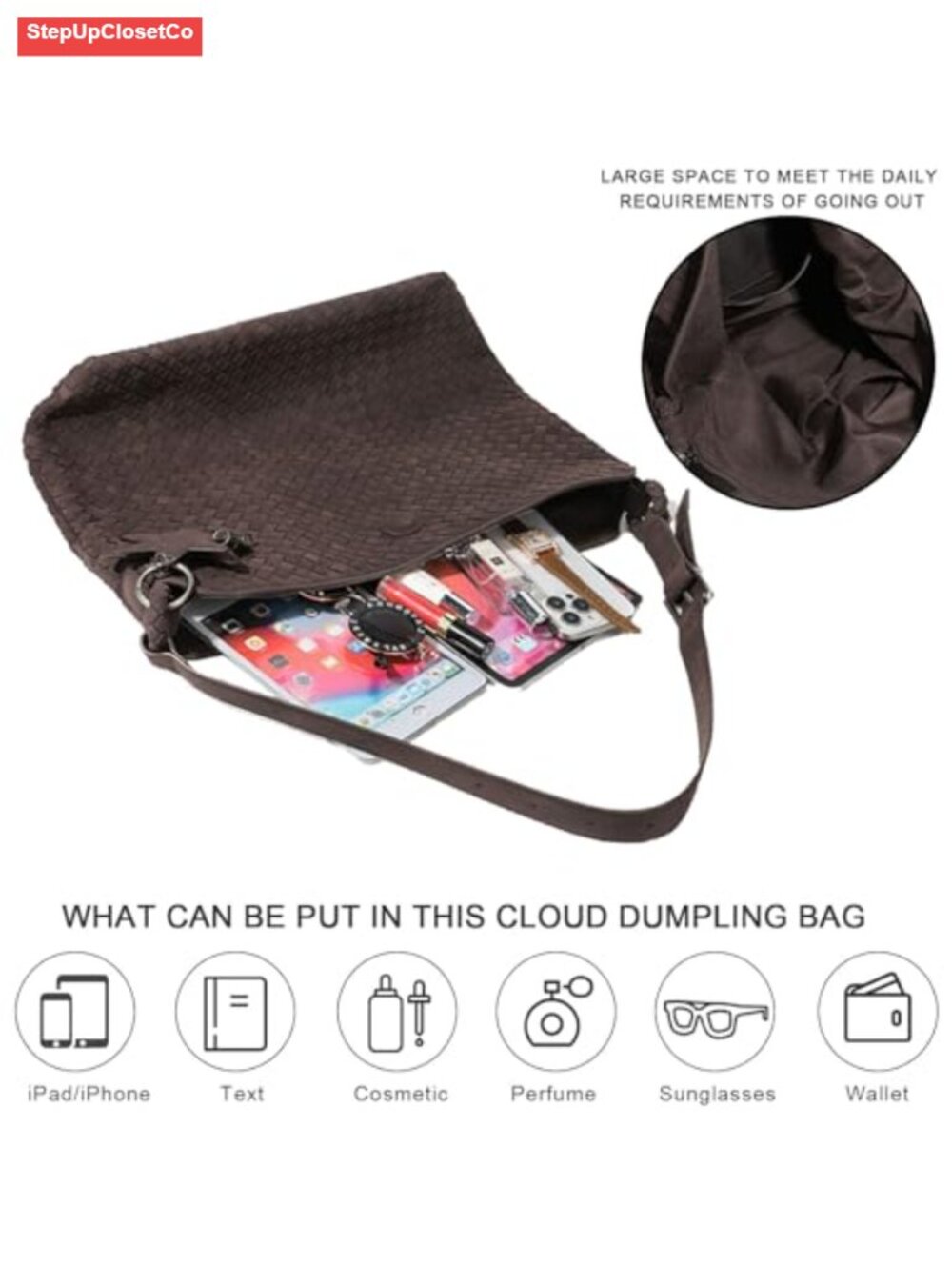 Vegan Frosted Slouchy Hobo Bag, Top Handle Shoulder Satchel, Crossbody Tote for - Picture 4 of 6